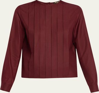 Loro Piana Rossana Pleated Light Shantung Silk Shirt