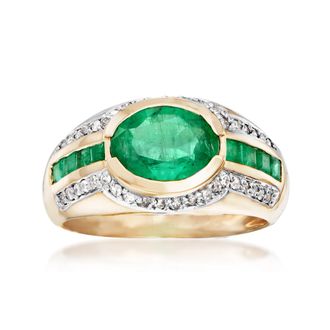 Ross-Simons Emerald and. Diamond Ring in 14kt Yellow Gold