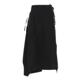 Yohji Yamamoto Midi Skirts, female, Black, M, Sport Uniform Raw Cut 3-Stripes Twill Midi Skirt