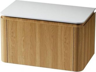 Saniclass Terra Badmeubelset - 80cm - 2 lades - afgeronde hoeken - topblad solid surface - sandwood (licht eiken)