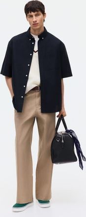 H&M Relaxed Fit Short-sleeved Oxford Shirt in Black at Nordstrom, Size Medium