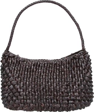 Dragon Diffusion Brown Basil Cactus Woven Leather Shoulder Bag