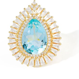 Tiramisu 14K Gold Plated Over 925 Sterling Silver Sky Blue Topaz Halo Ring