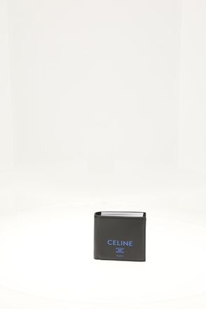 Celine Mens Bifold Wallet Black-Ultra Blue Lamb Leather Umbrellas Black/ultra