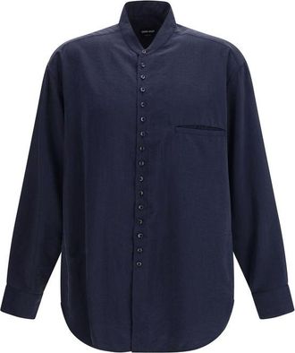 Giorgio Armani Blue Silk Dress Mens Shirt
