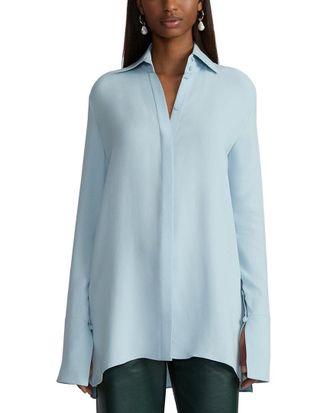 Lafayette 148 New York Petite Split Cuff Button Front Silk Blouse