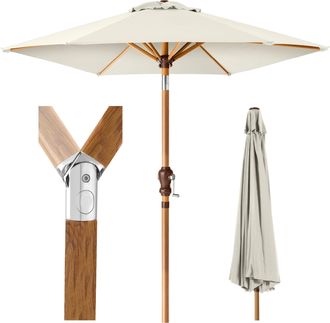 Best Choice Products 10ft Outdoor Woodgrain Pattern Steel Market Patio Umbrella w/ Crank, Tilt - Ivory