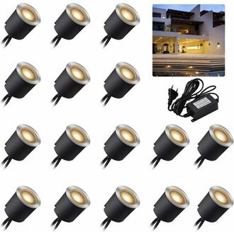 Hoopzi Hoopzi - Set of 16 led recessed spotlights - 12 v - Warm white - IP67 - Waterproof - 0.6 w - Diameter: 32 mm - For indoors and outdoors - 2800 k