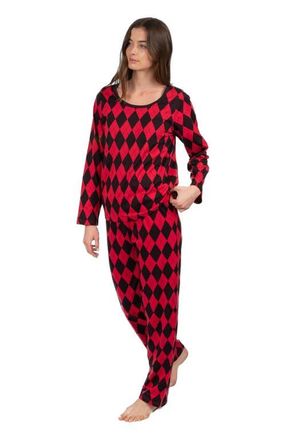 Leveret Womens Loose Fit Cotton Matching Family Holiday Pajamas, Classic & Geometric Patterns in Argyle Black & Red at Nordstrom, Size X-Large