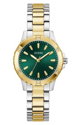 Guess Crystal Bezel Bracelet Watch, 35mm in Green at Nordstrom