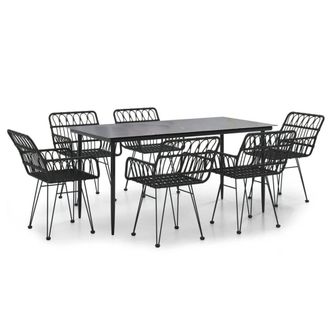 Berkfield Home 7 Piece Garden Dining Set Black Poly Rattan