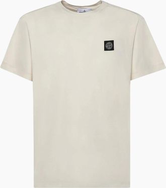 Stone Island Mens Stone Island Compass Patch Logo Neutral Light Beige T-shirt - Navy - Size: 44
