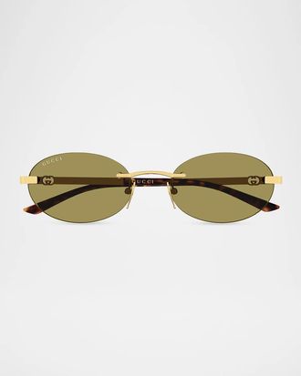 Gucci Men & apos;s GG2214S Bella Rimless Metal Oval Sunglasses