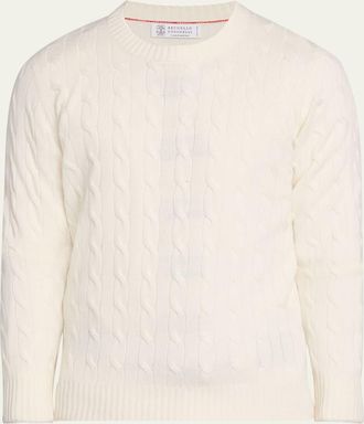 Brunello Cucinelli Mens Cashmere Cable Knit Crewneck Sweater