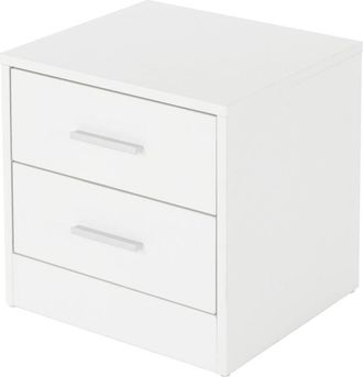 ML Design Ml-design Mesita De Noche Con 2x Caj&oacute;nes Estante Abierto 38 X 37 X 34 Cm Blanco Manijas Aluminio Mesa Auxiliar Para Libros, Tel&eacute;fono C&oacute;moda Lisa De Ma