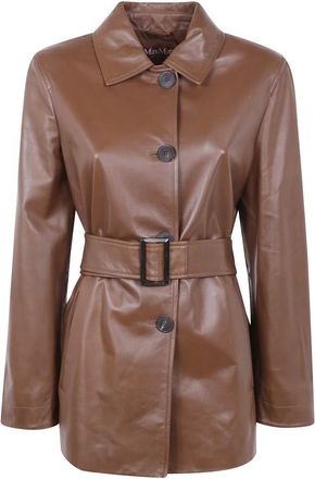 Max Mara Dames, Jassen, Bruin, Maat: M Leer