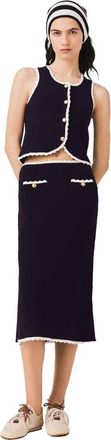 Maje Midi skirt with crochet trim in Navy at Nordstrom, Size 38