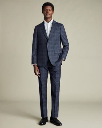 CHARLES TYRWHITT Italian Check Suit Trousers - Steel Blue Size 30/30 by Charles Tyrwhitt