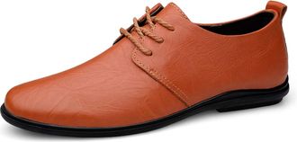 Generic Oxford Dress Shoes for Men Lace Up Round Toe Leather Derby Shoes Rubber Sole Non Slip Resistant Anti-Slip Wedding(Red,6.5 UK)