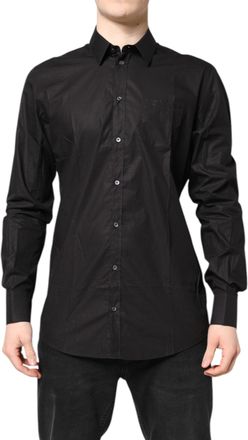 Dolce & Gabbana Mens Black Gold Cotton Collared Formal Dress Shirt