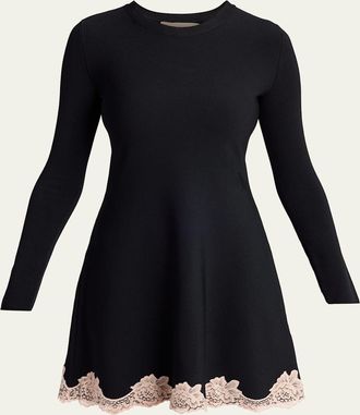 Valentino Garavani Lace-Trim Long-Sleeve Knit Mini Dress