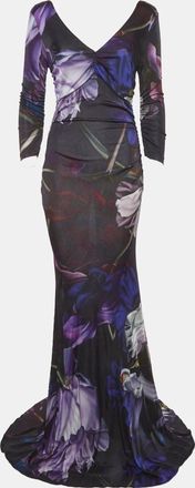 Roberto Cavalli Black Floral Print Jersey Maxi Dress