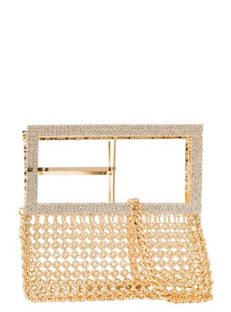 Silvia Gnecchi Downtown Bag Gold-Colored Shoulder Bag With Maxi Buckle In Metal Mesh Woman