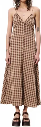 FRNCH Casimira Gingham Maxi Dress In Ice Brown