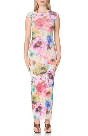 AFRM Mylo Print Mesh Maxi Dress in Watercolor Blossom at Nordstrom, Size X-Large