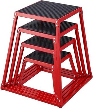 OEM 4-teilige Plyometrische Sprungboxen, 305/458/609/762 Mm Plyometric Box Rot, Rutschfestes Fitness-&uuml;bungs-step-up-box-set F&uuml;r Heim-fitness-training, Kon