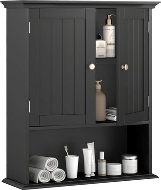 Costway Bathroom Wall Mounted Cabinet Wooden Hanging Cabinet w/Doors-Black