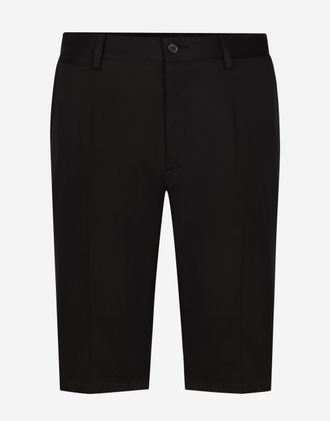 Dolce & Gabbana Stretch Cotton Shorts With Dg Patch - Man Pants And Shorts Blue Cotton 46