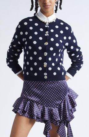 Sandy Liang Cairo Polka Dot Wool Cardigan in Navy at Nordstrom, Size X-Small