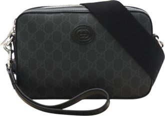 Gucci Black Gray Coated Canvas Shoulder Bag (Pre-Owned)