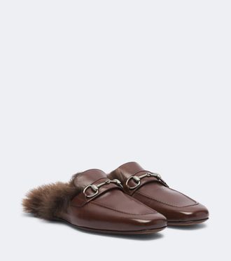 Gucci Larindo Horsebit shearling-lined leather mules