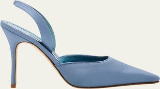 Manolo Blahnik 105mm Borelapla Satin Slingback Pumps