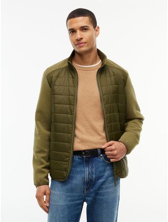 Tommy Hilfiger Mens Mixed-Media Performance Zip Jacket - Huntsman Green - XL
