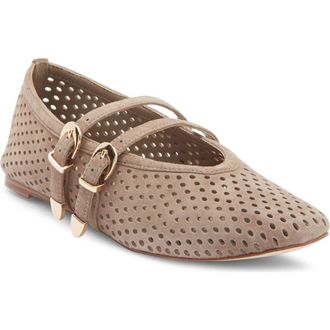 Steve Madden Lissa Perforated Mary Jane Flat in Taupe Suede at Nordstrom Rack, Size 8.5