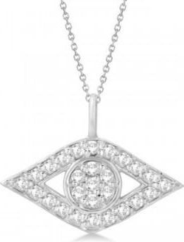 Allurez Evil Eye Diamond Pendant Necklace in 14k White Gold Pave Set (0.50ct)
