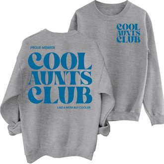 Generic Hoodies Jumpers for Women UK Auntie Jumpers for Women Cool Aunts Club Sweatshirt Aunt Gifts Shirt Casual Long Sleeve Crewneck Pullover Tops Grey