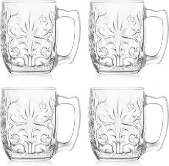 Barski Glass Tattoo Mugs/Mule, 14.5Oz Set Of 4