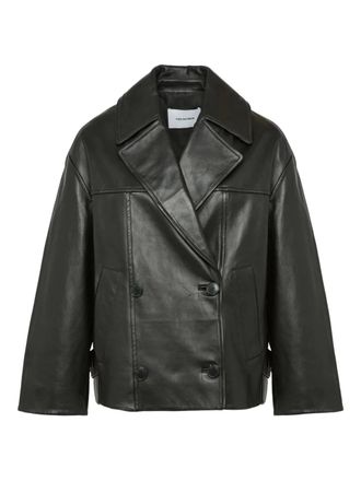 Yves Salomon double-breasted leather jacket - women - Lamb Skin/Silk - 36 - Black