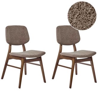 Beliani Conjunto De 2 Sillas De Comedor Retro Sin Reposabrazos Asiento De Boucl&eacute; Gris Pardo Estructura De Madera Maciza Oscura Elaine