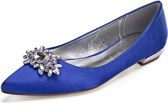 Generic Womens Satin Slip-On Pointy Toe Bridal Satin Wedding Shoes Flat Formal Evening Prom Party Dress Shoes 2Cm,Blue,10 UK