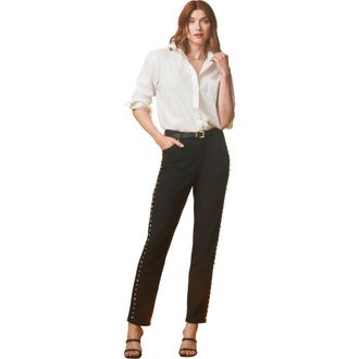Jessica London Classic Cotton Denim Straight-Leg Jean in Black Pretty Pearls at Nordstrom, Size 18