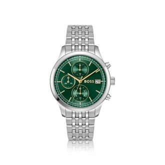 BOSS Stratus green-dial chronograph watch with link bracelet