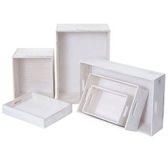Hhg Hhg - Nunca Usado] Set De 6 Cajas De Madera 121, Caja Decorativa De Almacenaje Caja De Madera, Shabby Look Vintage, Blanco Shabby