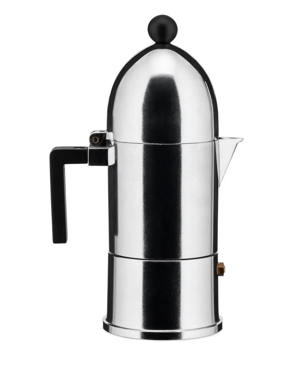 Cafetière Moka Alessi Par Alessandro Mendini - 3 Tasses - Fonte Aluminium - Poignée Résine Noire - Style Rétro