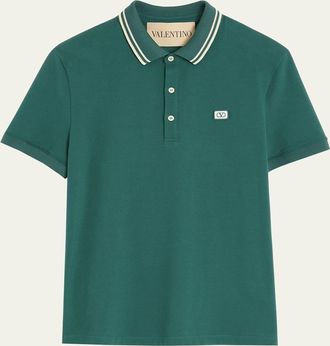 Valentino Garavani Mens VLogo-Patch Pique Polo Shirt