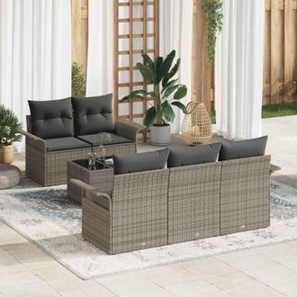 vidaXL Vidaxl - Conjunto De Sof&aacute; De Jard&iacute;n Con Coj&iacute;n 6 Pcs Gris 55 X 55 X 37 Cm